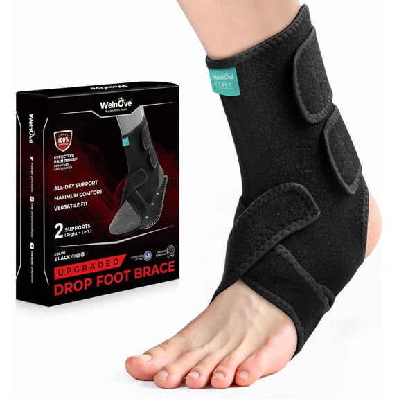 Welnove Adjustable Drop Foot Brace for Everyday Support - Stabilizes Ankle & Arch, Aids Recovery for Foot Drop, Plantar Fasciitis, Nerve Injuries - 1 pair
