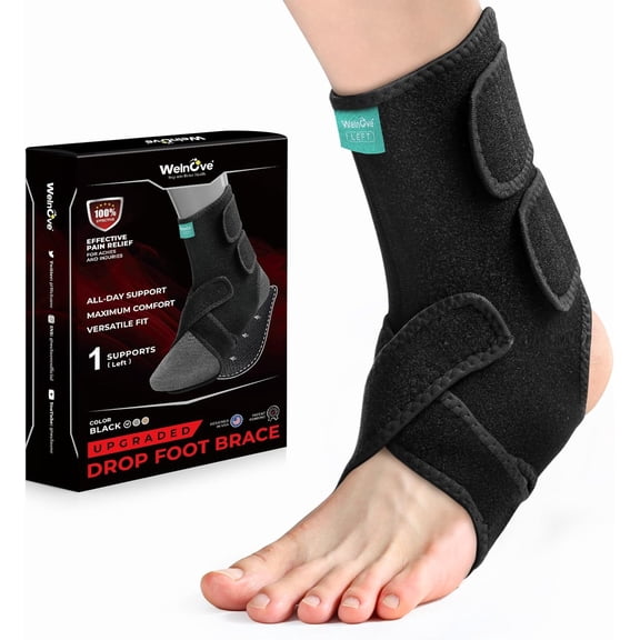 Welnove Adjustable Drop Foot Brace for Everyday Support - Stabilizes Ankle & Arch, Aids Recovery for Foot Drop, Plantar Fasciitis, Nerve Injuries - Left