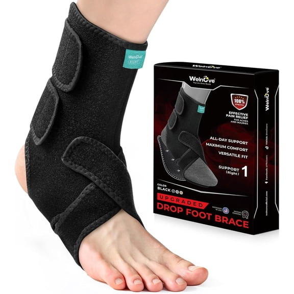 Welnove Adjustable Drop Foot Brace for Everyday Support - Stabilizes Ankle & Arch, Aids Recovery for Foot Drop, Plantar Fasciitis, Nerve Injuries - Right