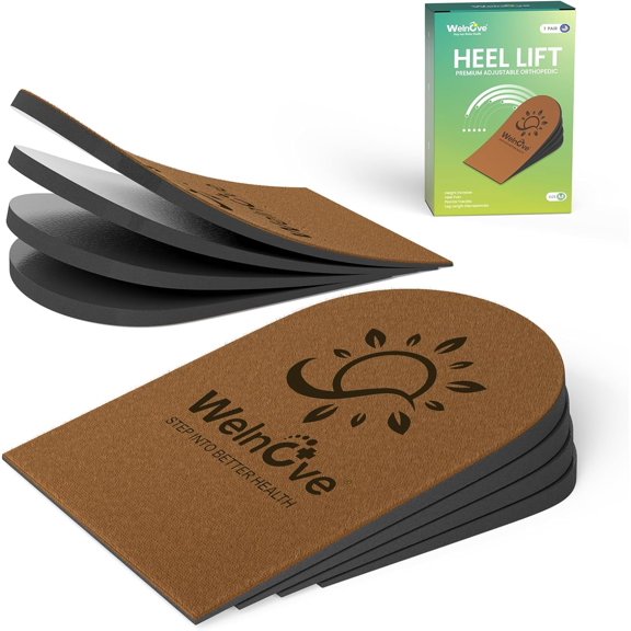 Welnove Adjustable Heel Lift Inserts 4 Layers Orthopedic Shoe Lifts Leg Length Discrepancy Heel Insert Pain,2 Pack,Size M,Brown