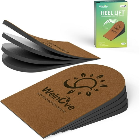Welnove Adjustable Heel Lift Inserts for Shoes - 4 Layers Orthopedic Shoe Lifts for Women Uneven Legs Leg Length Discrepancy Heel Pain - Heel Insert (Brown,Size M Pack of 2)