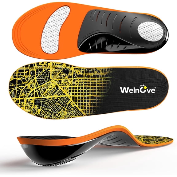 Welnove Arch Support Insoles, Fatigue Reduce Orthotic Cushion Inserts For Plantar Fasciitis, Foot Pain, Flat Feet, Heel Spurs, For Man & Women, Fit Most Shoes (M)
