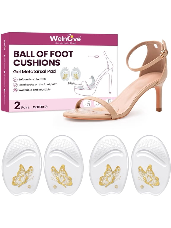 Ball of Foot Cushions, Metatarsal Pads, 2 Pairs Non-Slip Gel Pads, Prevent Foot Sliding, All-Day Comfort for High Heels, Sandals (Clear)