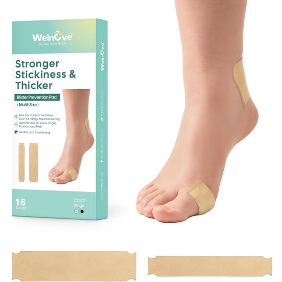 Welnove Blister Prevention Tape - Athletic Tape for Heel & Toe, First Aid for Friction Protection - 16Pcs Multi-Size (4 Narrow + 4 Wide)