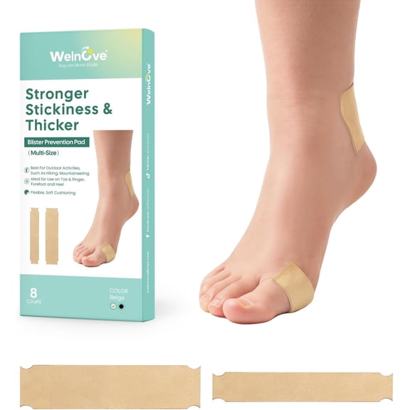 Welnove Blister Prevention Tape - Athletic Tape for Heel & Toe, First Aid for Friction Protection - 8Pcs Multi-Size (4 Narrow + 4 Wide)