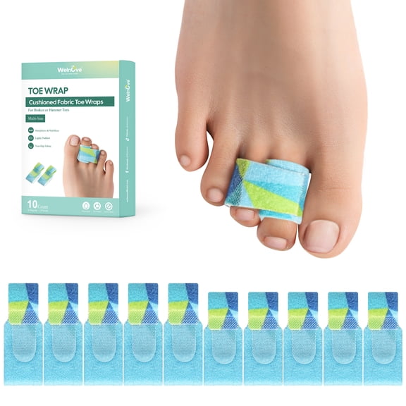 Welnove Broken Toe Wraps, Hammer Toe Corrector for Men Women, Toe Straightener Splint - 10 Pack, Multi-Size
