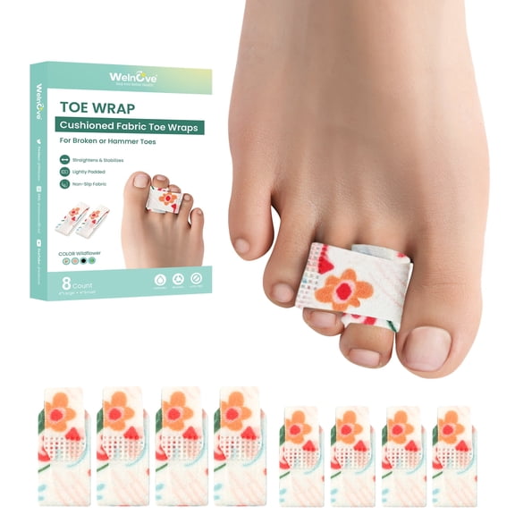 Welnove Broken Toe Wraps, Hammer Toe Corrector for Women, Toe Straightener Splint - 8 Pack, Multi-Size, White