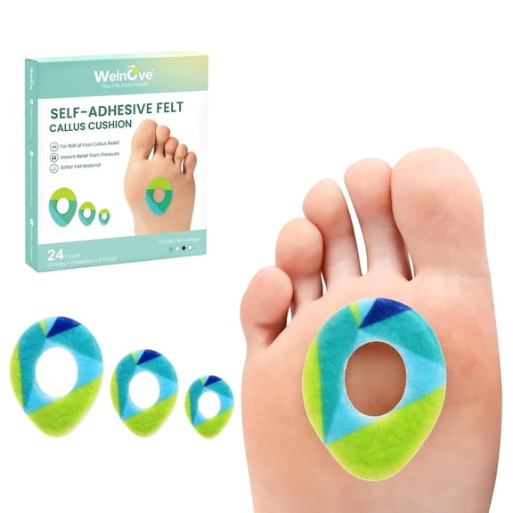 Welnove Callus Cushion Pads - 24 CT Oval Protectors for Foot, Heel & Toes, Reduces Rubbing & Friction, Patterned