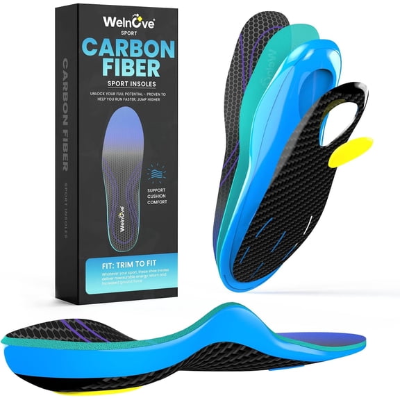 Welnove Carbon Fiber Orthotics Insoles with Arch Support for Women & Men, Shoe Inserts for Pain Relief, Plantar Fasciitis, Flat Feet Shoe Insoles, M