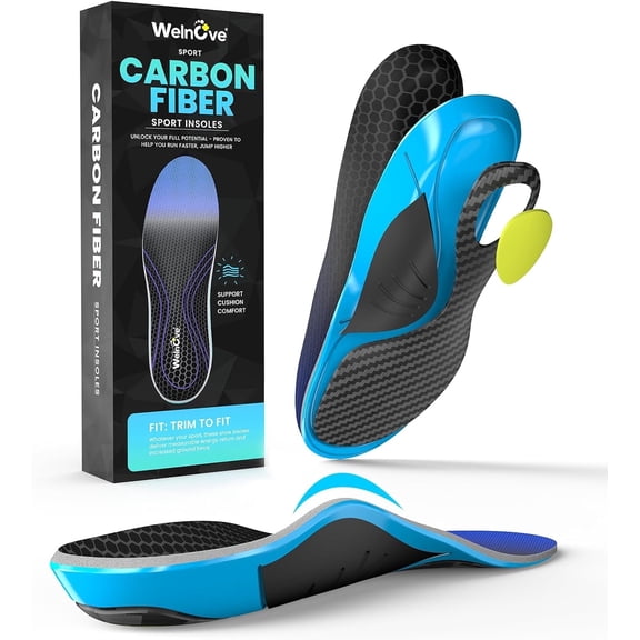 Welnove Carbon Fiber Sports Insoles with Arch Support | Jump Higer & Run Faster Stabilize Better Athletic Insoles for Running, Basketball | Shock Absorption & Energy Return,NOT for Cleats-L
