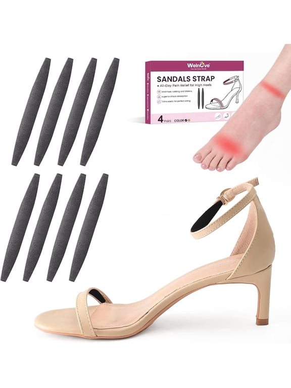 Elastic Foam Sandal Strap Cushions 8 Pcs, Upgraded Mesh Adhesive Heel Pads for High Heels, Trimmable Blister Prevention for Women,Black