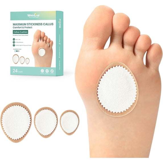 Welnove Extra Thick Corn Callus Cushion Pads Pain Relief Friction Protection,24 Count,White