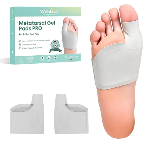Welnove Fabric Metatarsal Sleeve Pads with Gel Cushion for Bunion, Ball of Foot Pain Relief - For Men & Women - 1 Pair Beige, Size L