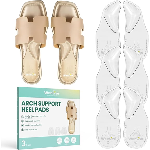 Welnove Gel Arch Supports for Plantar Fasciitis 3 Pairs Self Adhesive Reusable Arch Cushions for Flat Feet & Foot Pain Relief Pressure for Women & Men (L)