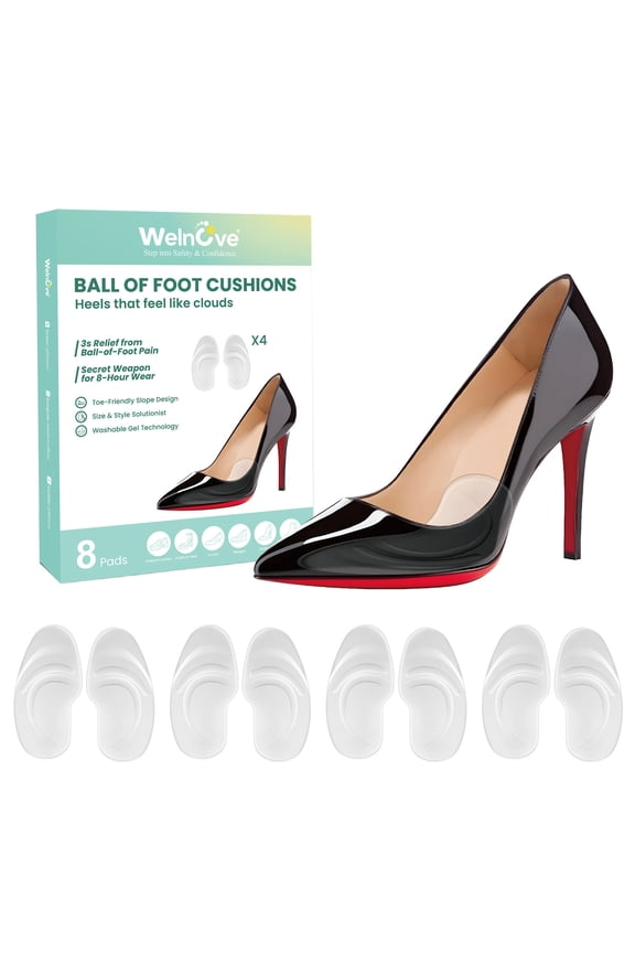 Gel Ball of Foot Cushions  4 Pairs Metatarsal Pads for Women, Non-Slip Forefoot Inserts for Pain Relief, Shock Absorption & All-Day Comfort  Fit Sandals, High Heels, Flats