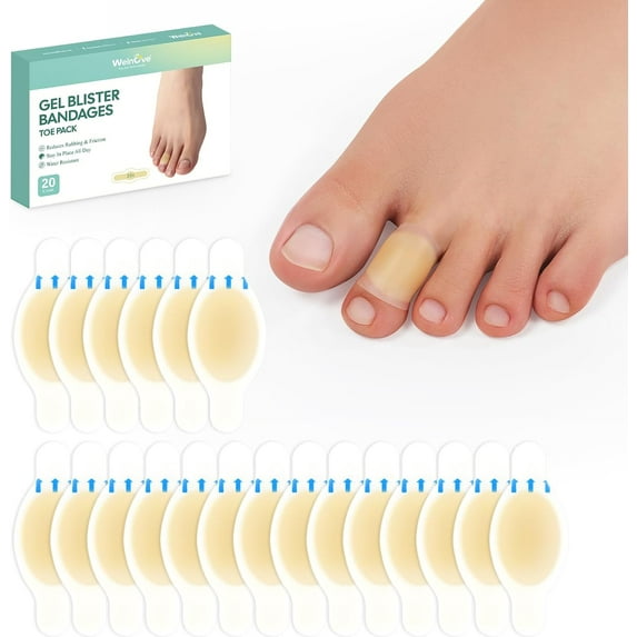 Welnove Gel Blister Bandages Pads Waterproof Hydrocolloid 20ct Blister Cushions Moleskin for Blister Prevention,Spot Pack,Beige,Beige