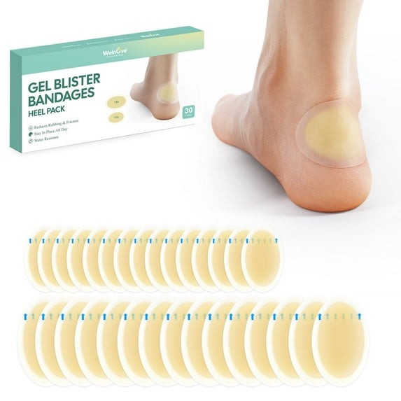 Welnove Gel Blister Hydrocolloid Bandages ,30ct Blister Cushions ,Blister Bandages for Heel, Toe & Foot