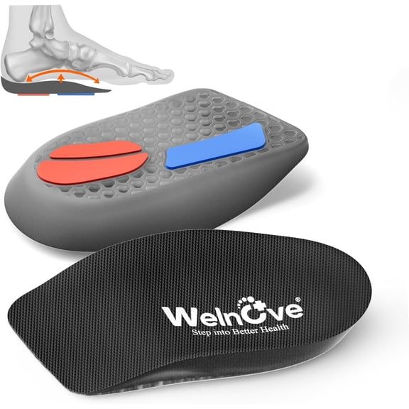 Welnove Gel Heel Cushion Cups, Arch Support Inserts for Plantar Fasciitis, Heel Pain & Heel Spurs, Flat Feet, FSA/HSA Eligible (Women 10.5-13 Men 8.5-12)