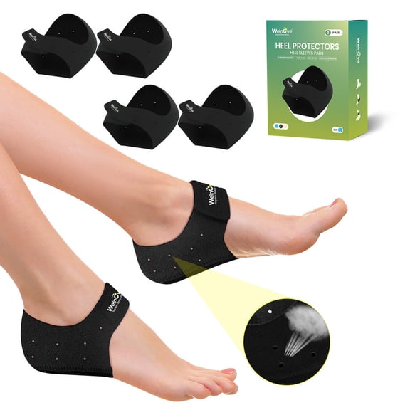 Welnove Gel Heel Protector Cups Inserts Pads for Women Men Plantar Fasciitis Heel Spur Pain Relief Achilles Tendonitis Dry Cracked Heel Support Cushion,Size L,Black,2 Pairs