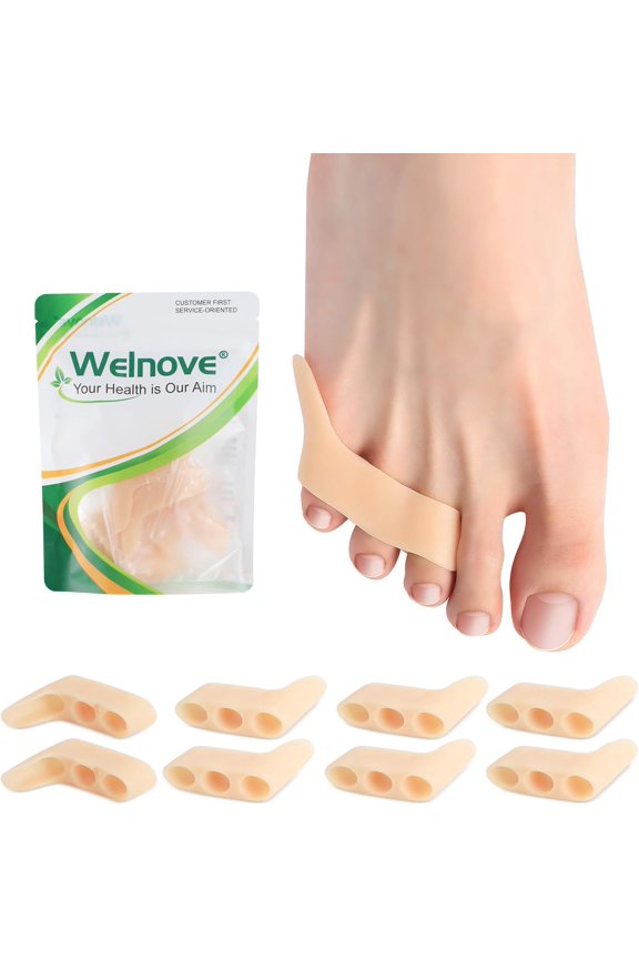 Gel Pinky Toe Separators - 8 Pack Pinky Toe Spacers & Bunion Cushion Pads, Silicone Little Toe Protectors for Preventing Rubbing & Pressure Relief, Beige