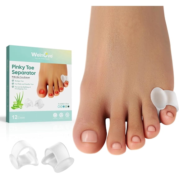Welnove Gel Toe Separator, 12 Pack Pinky Toe Spacers, Silicone Little Toe Spacers, Bunion Corrector, Bunion Cushions Pads for Preventing Rubbing & Relieve Pressure