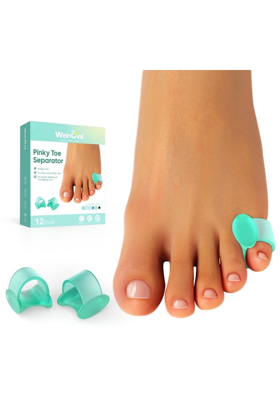 Gel Toe Separator ,12 Pack Pinky Toe Spacers, Small Toe Sleeves for Preventing Rubbing & Reducing Pressure (Green)
