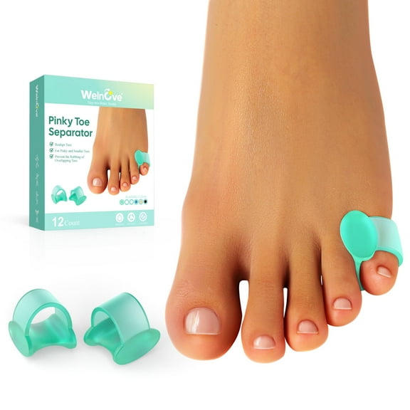 Welnove Gel Toe Separator ,12 Pack Pinky Toe Spacers, Small Toe Sleeves for Preventing Rubbing & Reducing Pressure (Green)