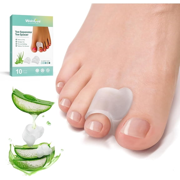Welnove Gel Toe Separators, 10 Pack Toe Spacers with Aloe Vera Extract for Overlapping Toes, Bunions, Big Toe Alignment, Bunion Relief - Soft Silicone Toe Corrector for Men Women FSA or HSA Eligible
