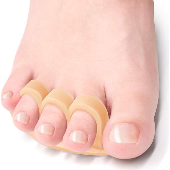 Welnove Hammer Toe Crests Straightener - 4 PCS Gel Toe Support Pads & Cushion for Overlapping, Curled, Hammer & Claw Toes, 3 Loop Design, Beige
