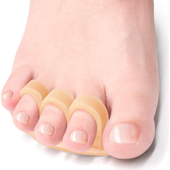 Welnove Hammer Toe Crests Straightener 4 Pcs Gel Toe Support Pads Cushion Relief for Overlapping-Curled-Hammer-Claw Toes, 3 Loop Design, Beige