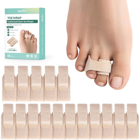 Welnove Hammer Toe Straightener - 16 Pack Broken Toe Wraps & Toe Splints for Crooked, Curled & Bent Toes, Hammer Toe Corrector, Large, Beige