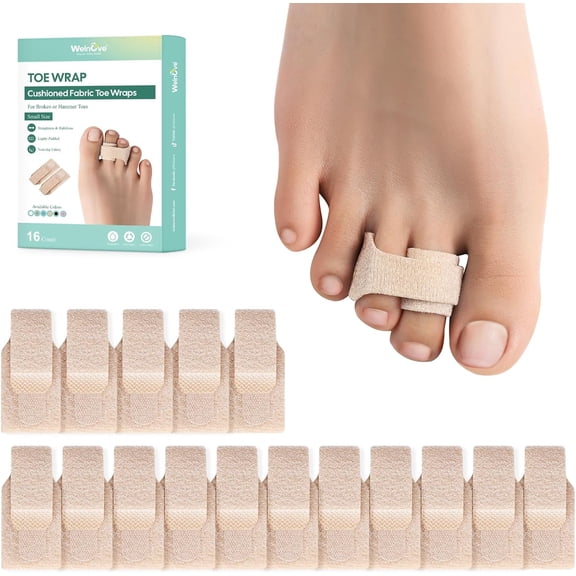 Welnove Hammer Toe Straightener - 16 Pack Broken Toe Wraps & Toe Splints for Crooked, Curled & Bent Toes, Hammer Toe Corrector, Small, Beige