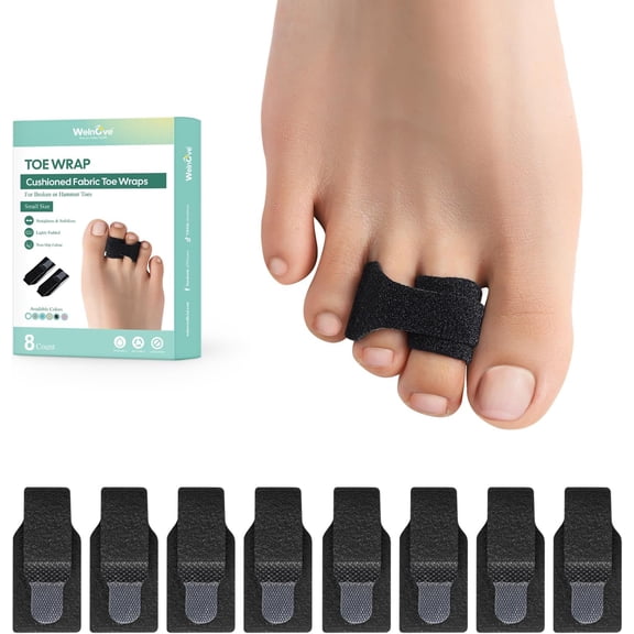 Welnove Hammer Toe Straightener - 8 Pack Broken Toe Wraps - Hammer Toe Corrector for Women - Toe Splints for Crooked Toes, Curled Toes, Bent Toes - (Small, Black)