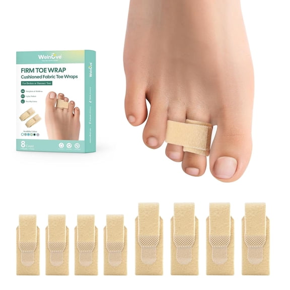 Welnove Hammer Toe Straightener - 8 Pack Broken Toe Wraps & Toe Splints for Crooked, Curled & Bent Toes, Hammer Toe Corrector, Multi-Size, Firm Beige