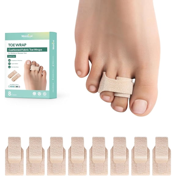 Welnove Hammer Toe Straightener - 8 Pack Broken Toe Wraps & Toe Splints for Crooked, Curled & Bent Toes, Hammer Toe Corrector, Small, Beige
