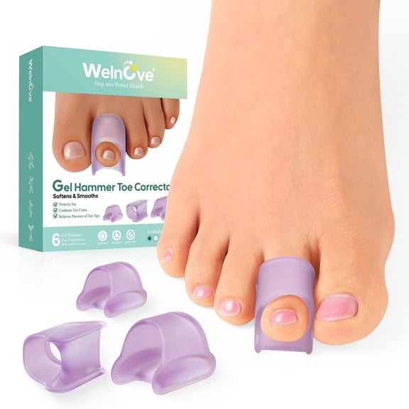 Welnove Hammertoe Corrector - 6 Pack Toe Splints - Soft Gel Toe Straighteners - Realign Bent, Curled, Crooked, Claw, Hammer Toes - Toe Corrector for Men and Women, 3 Different Sizes (lavender)