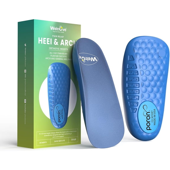 Welnove Heel Cushion Inserts - 1/2" Heel Lift Pads, Thick Memory Foam Support, Shock Absorption & Extra Cushioning, 3/4 Length, S