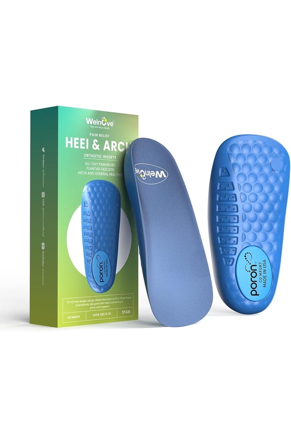 Heel Cushion Inserts - 1/2" Heel Lift Pads, Thick Memory Foam Support, Shock Absorption & Extra Cushioning, 3/4 Length, S