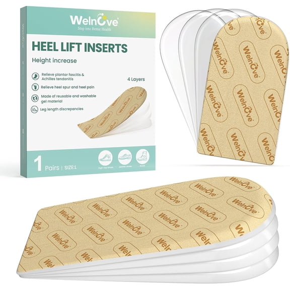Welnove Heel Lift Inserts, 4 Layers Adjustable Orthopedic Shoe Lifts for Leg Length Discrepancy, Heel Pain & Heel Spur – Gel Heel Wedge Pads (Size S)