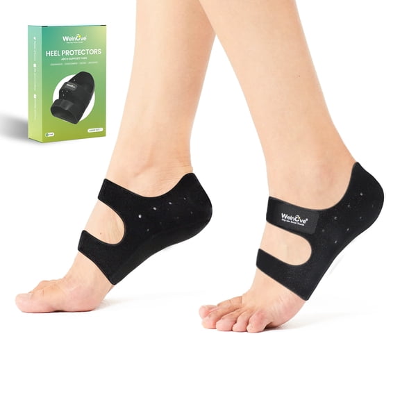 Welnove Heel Protectors Cups Heel Inserts Pads Heel Support Cushion Plantar Fasciitis Heel Spur Pain Relief,1 Pair,Size L,Black