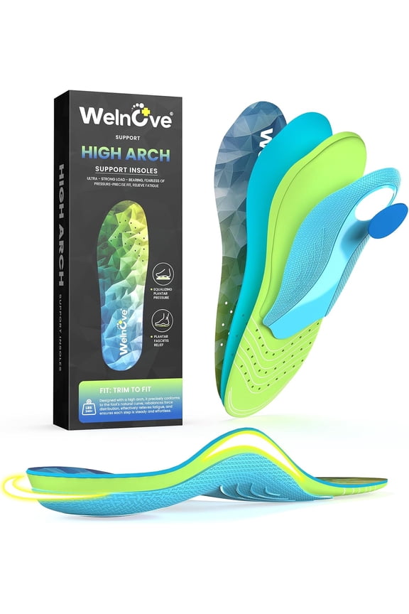 High Arch Support Insoles, HSA/FSA Eligible Orthotic Inserts for Plantar Fasciitis & Flat Feet, Comfort Work Boot Insoles for Men Women (M, Green)