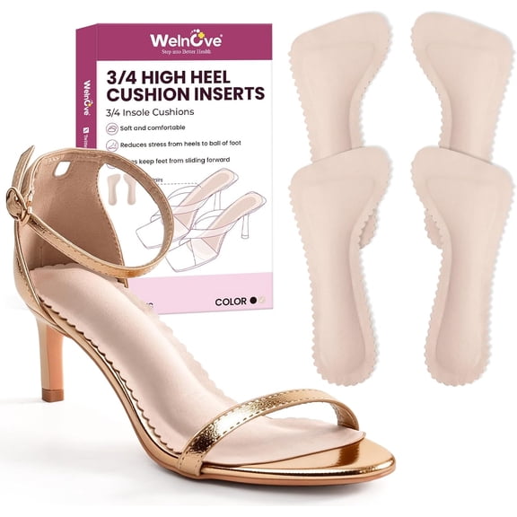 Welnove High Heel Cushion Inserts - 3/4 Length, Anti-Slip & Shock Absorption, Soft Invisible Design, M, 2 Pairs