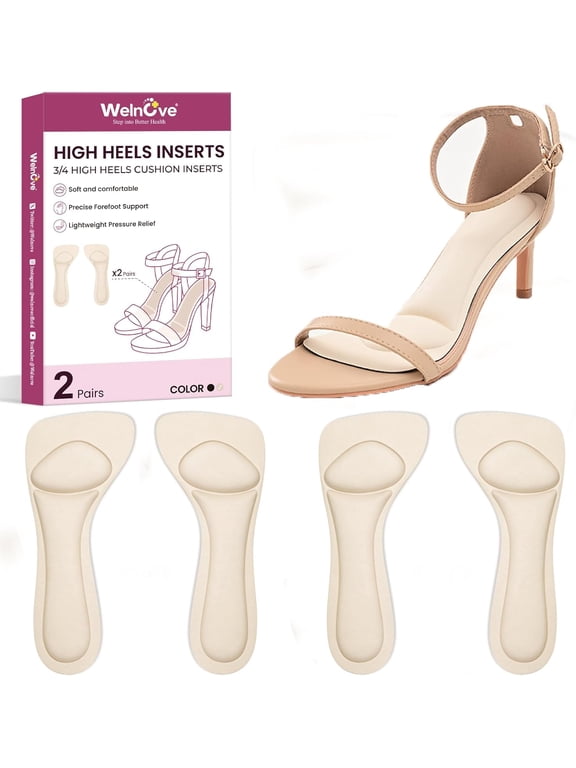 High Heel Cushion Inserts - 3/4 Length Self-Adhesive Shoe Pads with Metatarsal Pad for Sandals & Flats, Beige, M, 2 Pairs
