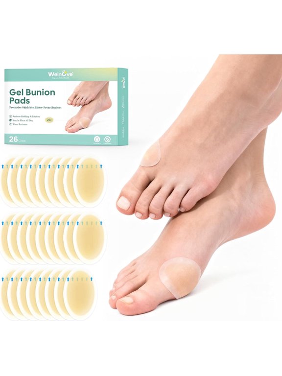 26 Count Gel Hydrocolloid Bunion Pads, Beige Waterproof Bunion Cushions for Hallux Valgus, Blister & Shoe Friction Pain Relief