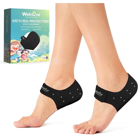 Welnove Kids Heel Protectors Cups for Shoes Lightweight Silicone Gel Heel Cups for Child Teen Shoe Cushion Inserts Pads for Severs Disease Plantar Fasciitis Heels Spurs,1Pair,Black,Kid's Size 3-7