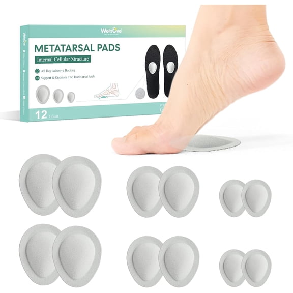 Welnove Metatarsal Pads - Breathable Ball-of-Foot Cushions for Metatarsalgia, Mortons Neuroma - For Men Women - 3 Pairs Gray