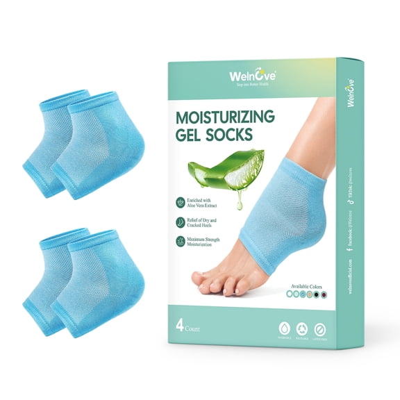 Welnove Moisturizing Heel Socks 2 Pairs Aloe Vera Gel Lining Dry Cracked Heel Repair Cotton for Women And Men ,Regular