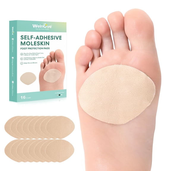 Welnove Moleskin Adhesive Pads, Blister Bandages for Feet - for Blister, Callus & Bunion Prevention - 16 Sheets, Beige