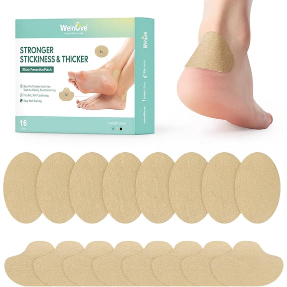 Welnove Moleskin Adhesive Pads for Feet, 16 Sheets Blister Bandages, Mole Skin Patches for Heel Protection, 2 Shapes