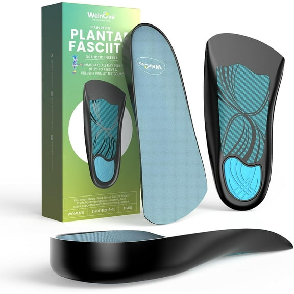 Welnove Plantar Fasciitis Relief Insoles - 3/4 Anti-Slip & Arch Support Inserts - Plantar Fasciitis Insoles - Heel Cups Orthotic Cushions - Women's 6-10, Men's 6-8